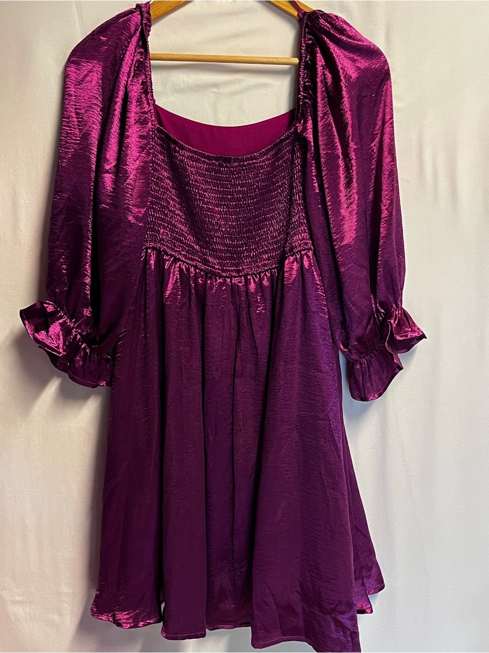 Entro Magenta Metallic Babydoll Mini Dress Size Medium‎ Puff Sleeve Party Glam - Picture 7 of 10